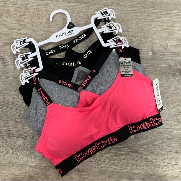 NWT Bebe 3Pack Seamless Sports Bras Pink Black - Picture 1 of 5